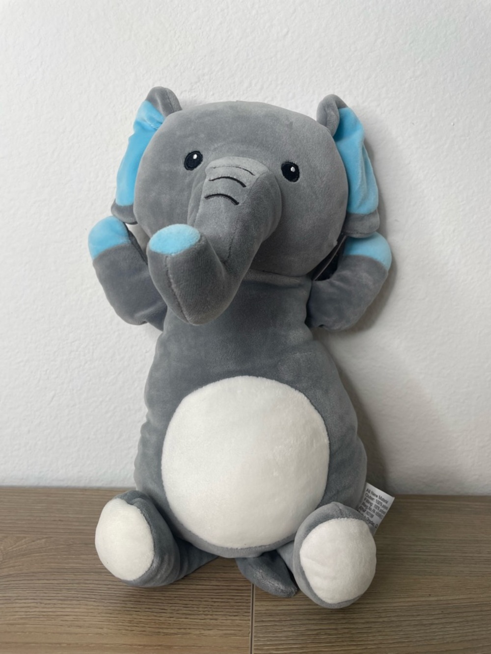 Cute & Cuddly Soft Gray and Blue Elephant Plush – 12" Nursery Companion